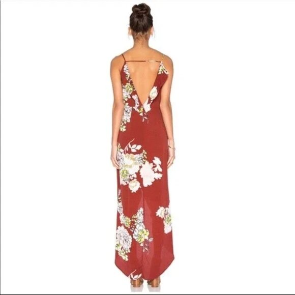 ASTR the Label Lucia Dress Rust Multi Floral Maxi Ruffle High Low Midi Hem - Picture 4 of 5